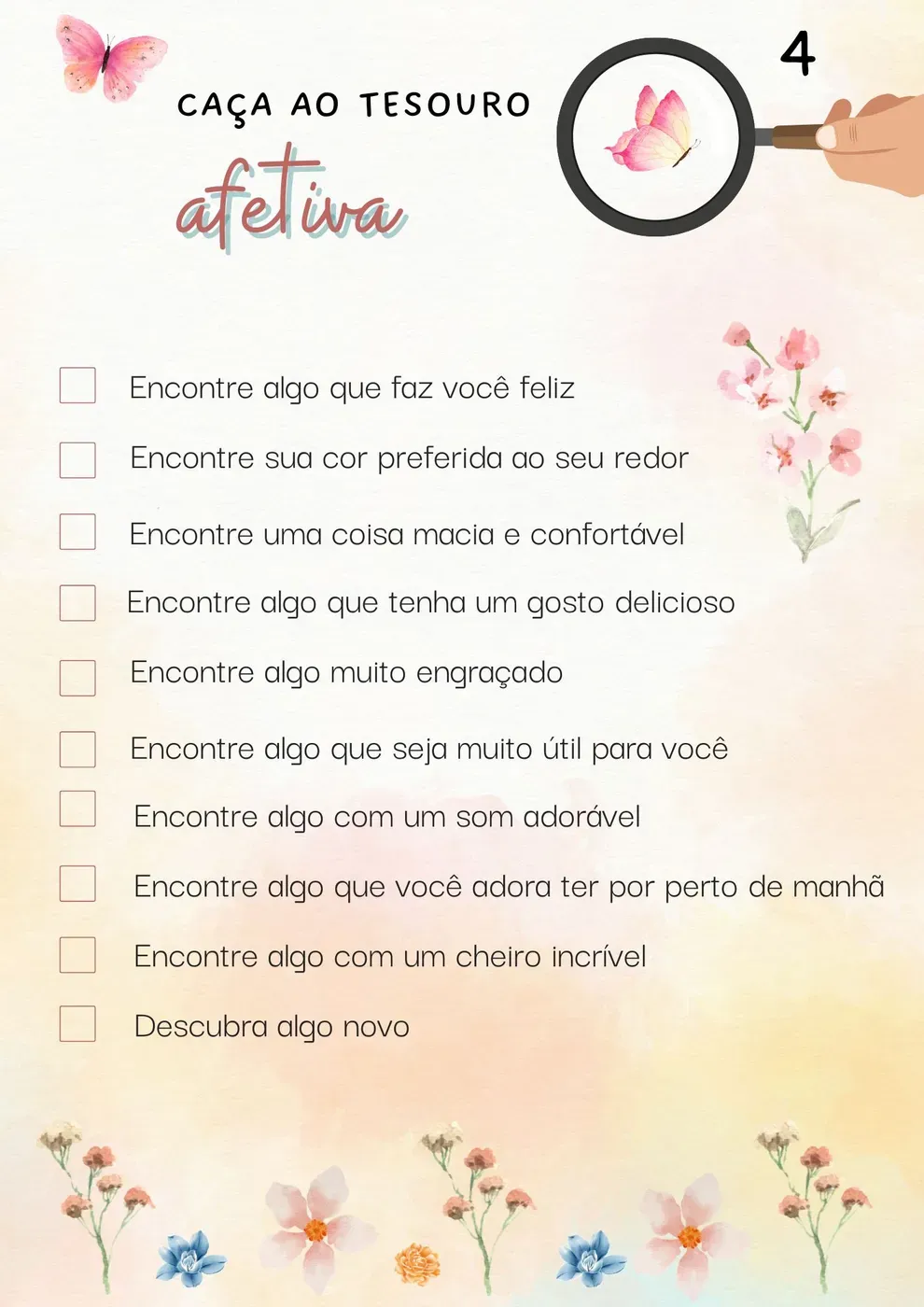 Ficha de caça ao tesouro afetiva